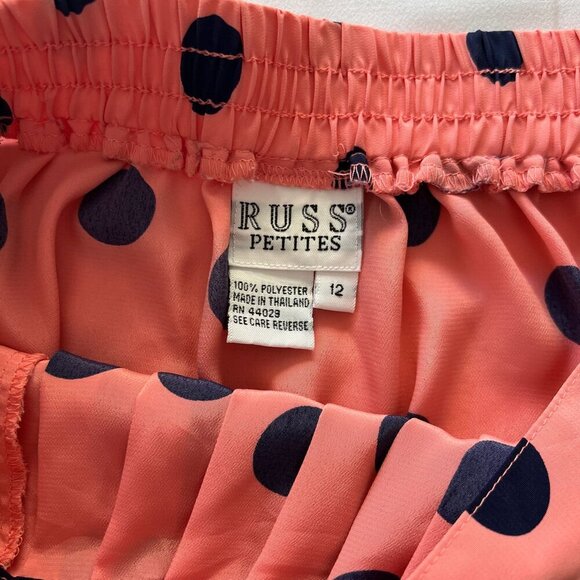 Vintage Russ Petites, Peach & Navy Blue,Polka Dot Skirt, Size 12, feel like aM/L - Picture 4 of 8